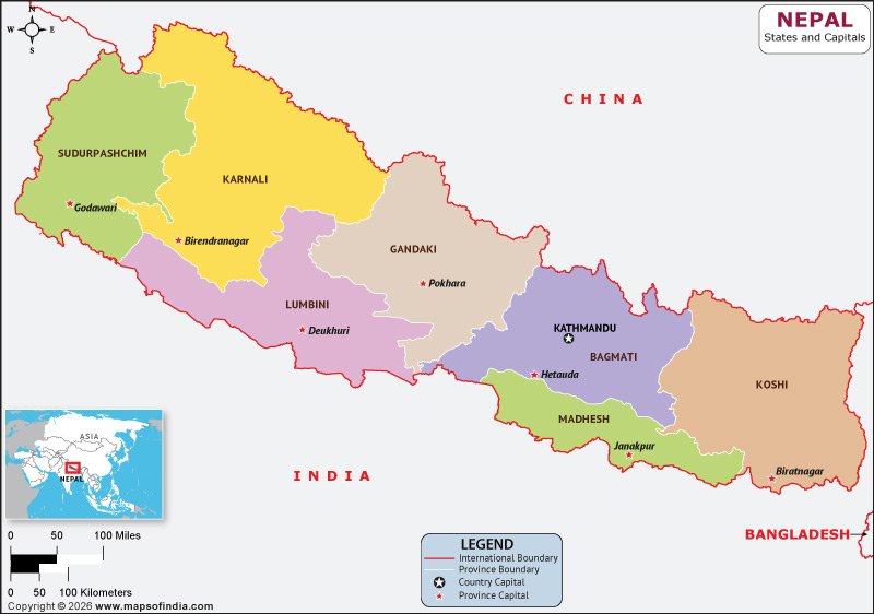 Nepal provinces and Capital Map Nepal Map