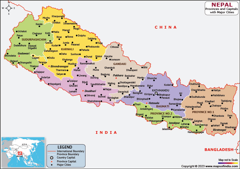 Nepal provinces and Capital Map