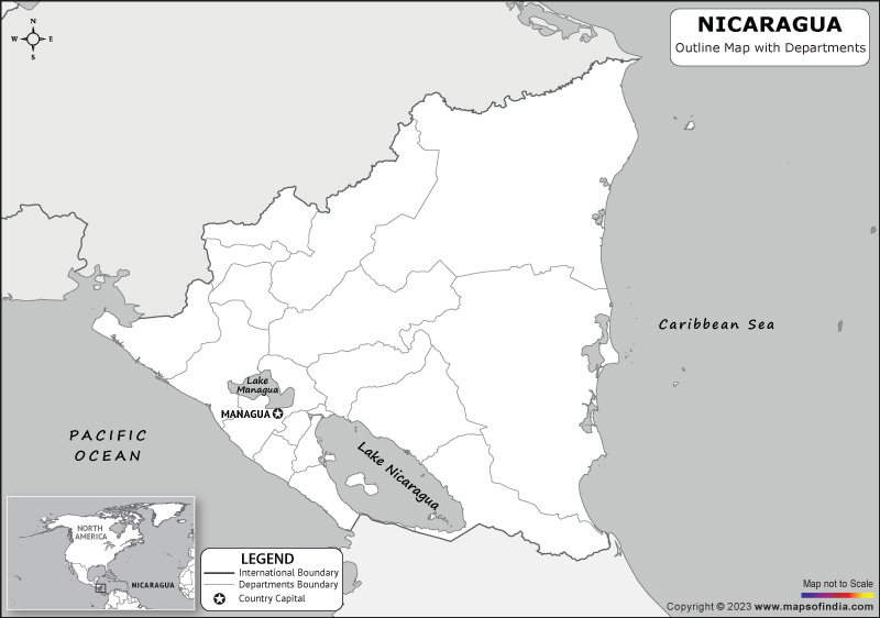 Nicaragua Outline Map | Nicaragua Outline Map with State Boundaries