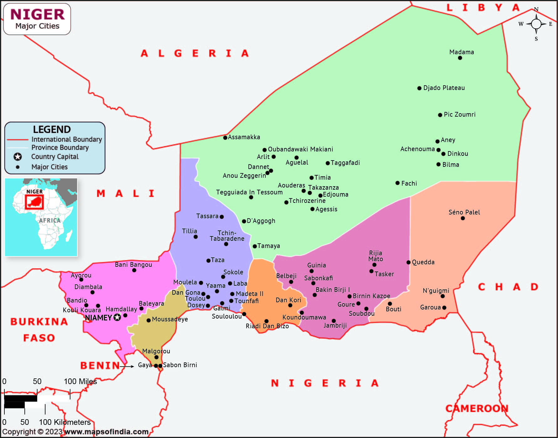 Niger Regions and Capital Map