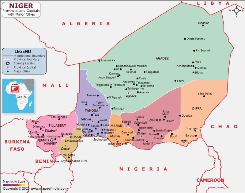 Niger Regions and Capital Map