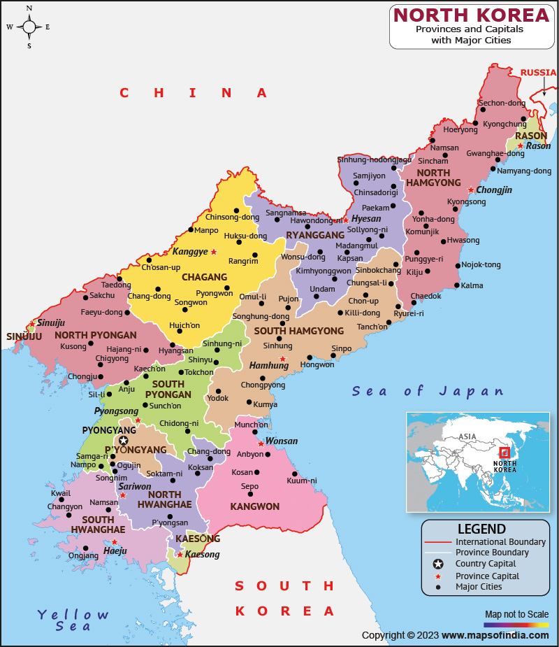 North Korea provinces and Capital Map