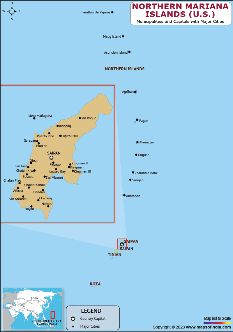 Northern Mariana Municipalities and Capital Map