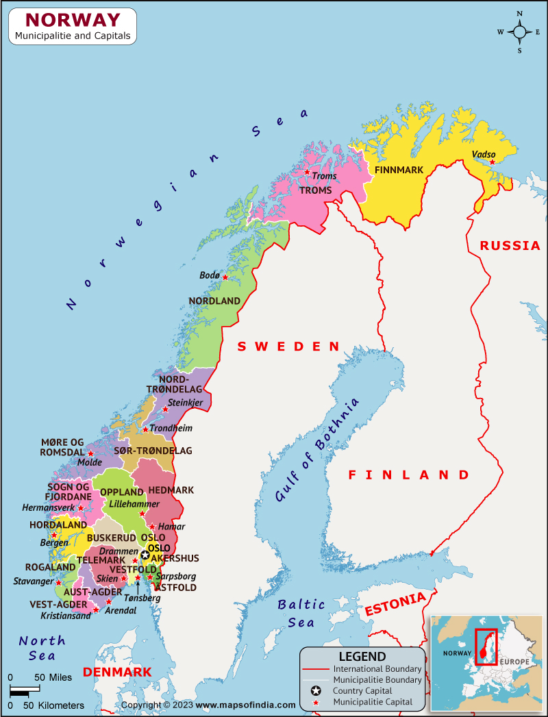 Norway Municipalities  and Capital Map