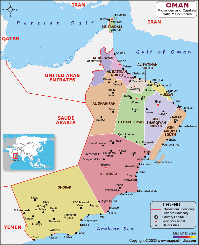 Oman provinces and Capital Map
