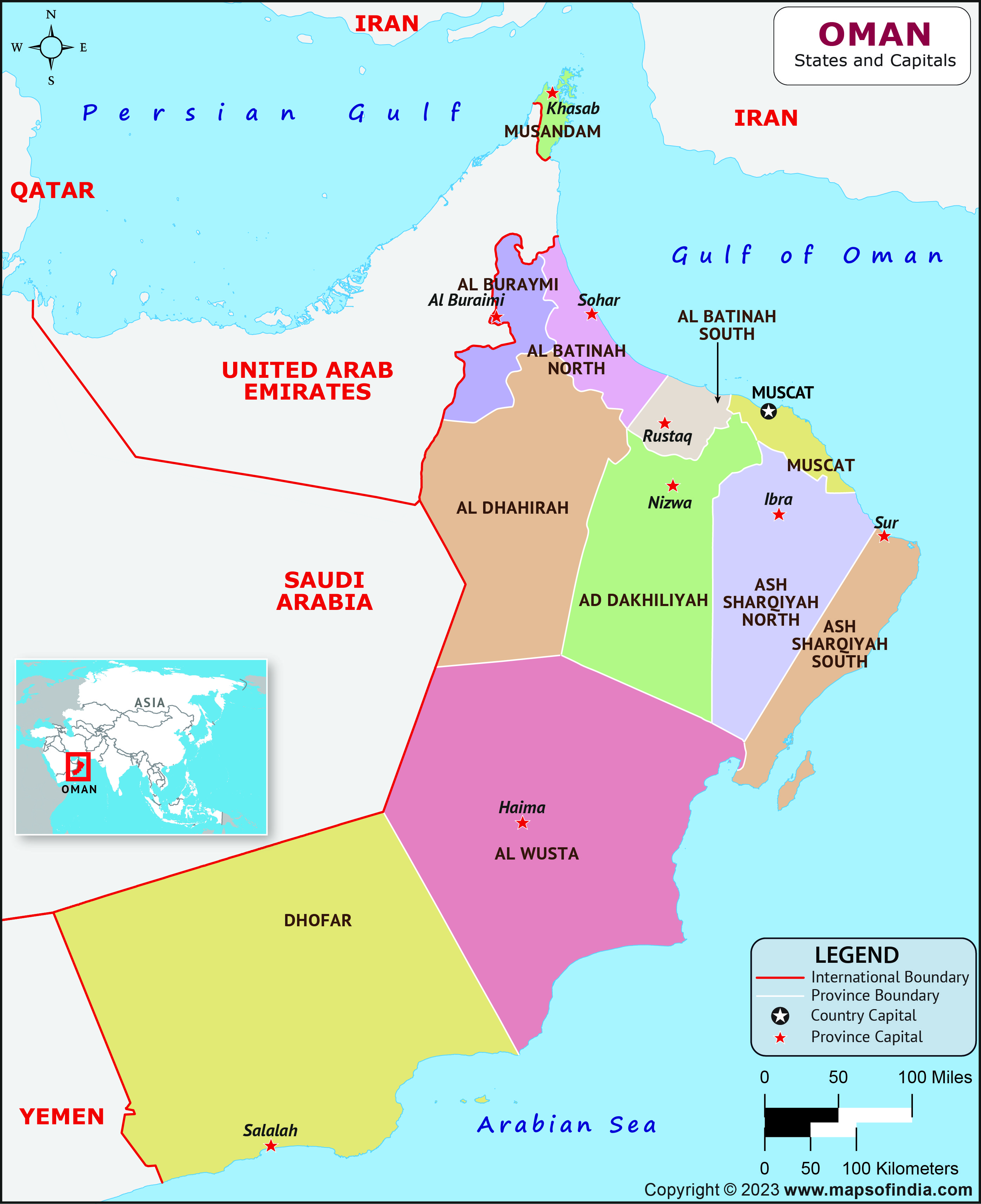 Oman Provinces  and Capital Map