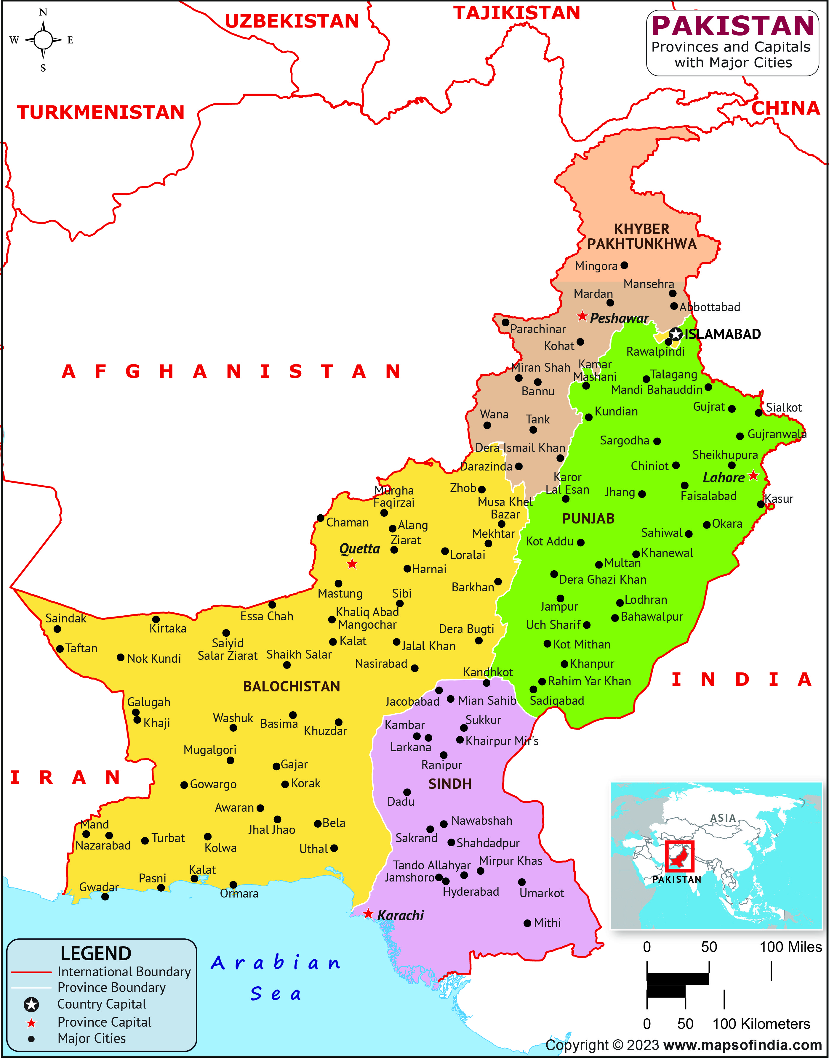 Pakistan provinces and Capital Map