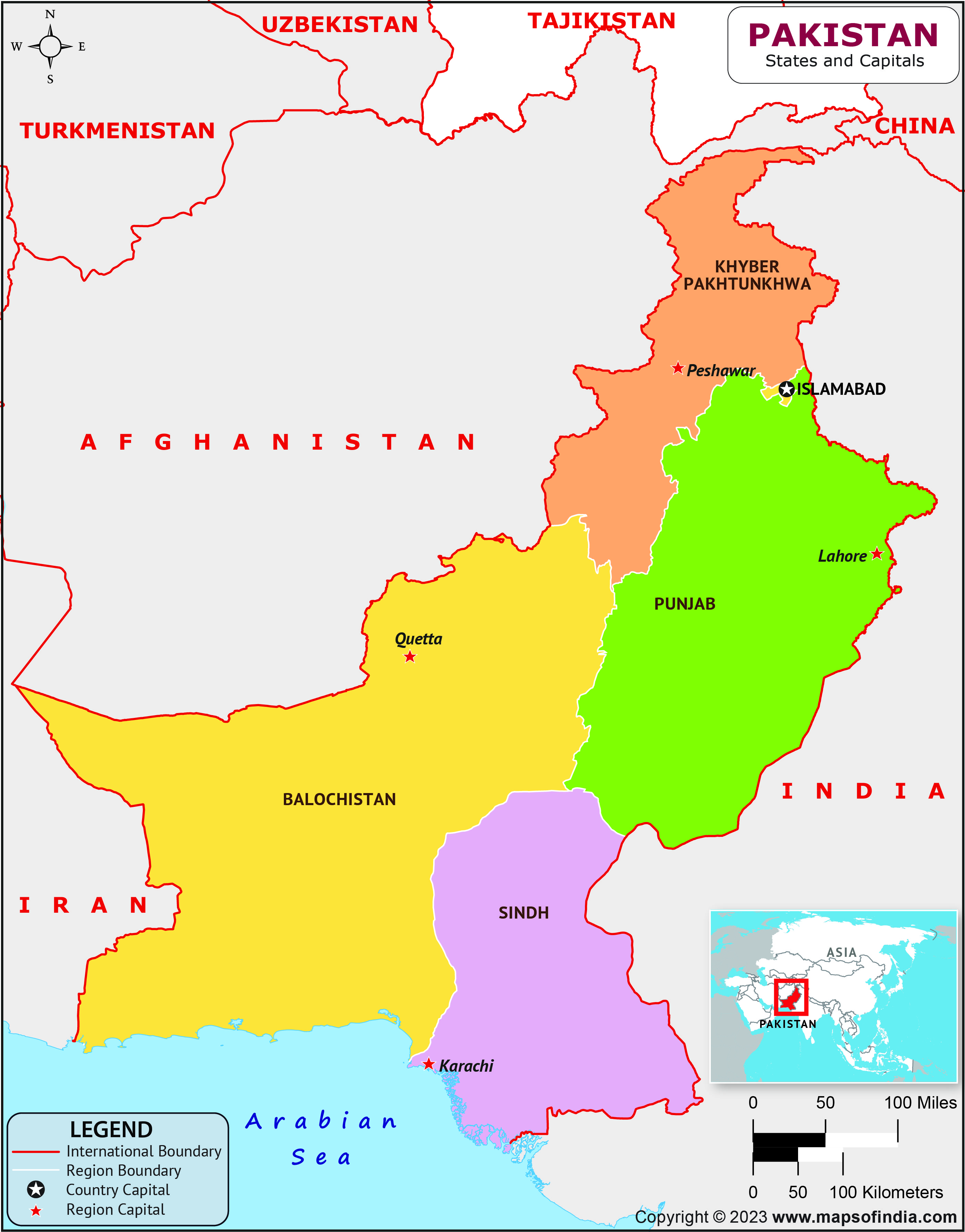 Pakistan Provinces  and Capital Map