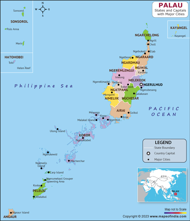 Palau States and Capital Map