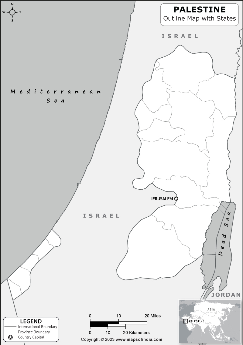 Palestine Blank Outline Map