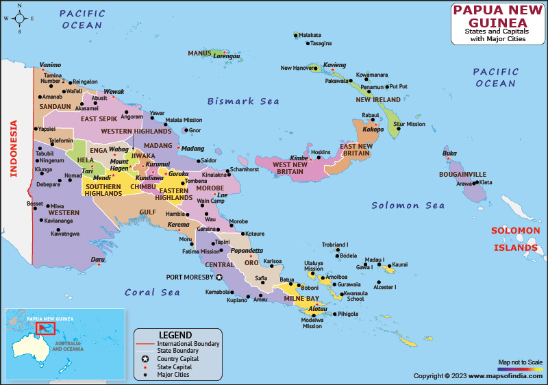 Papua New Guinea Provinces and Capital Map