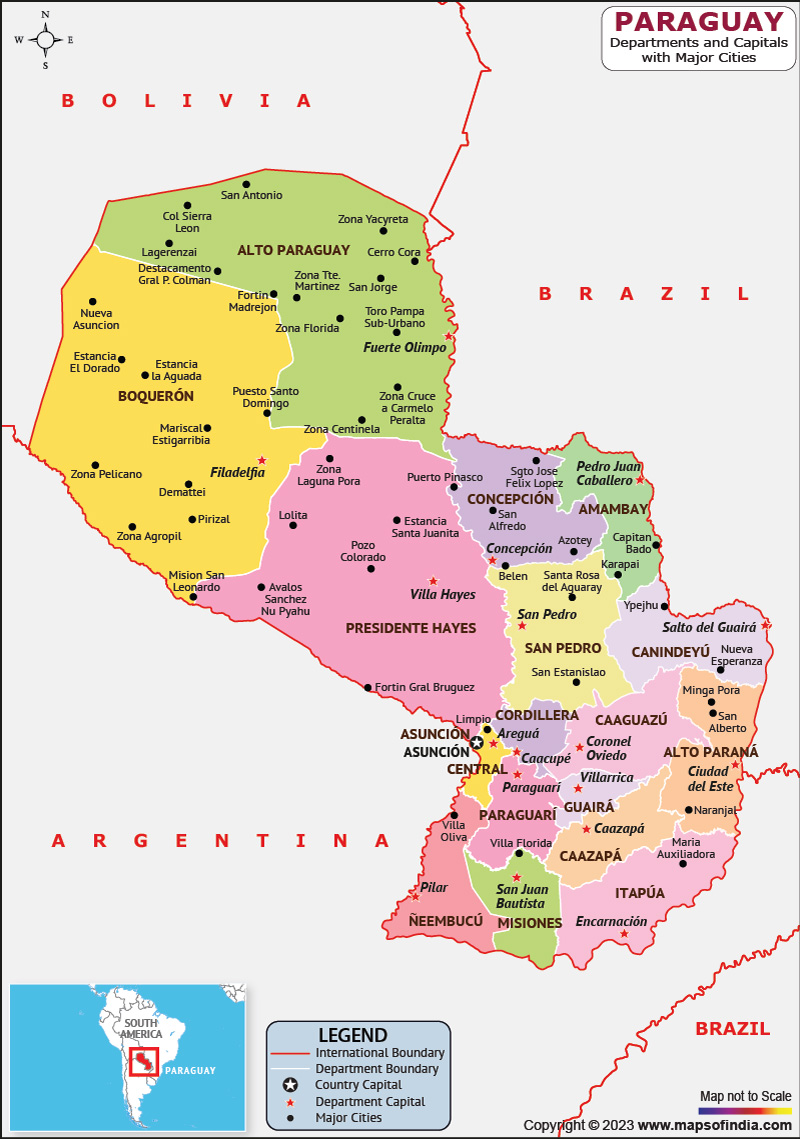 Paraguay departments and Capital Map