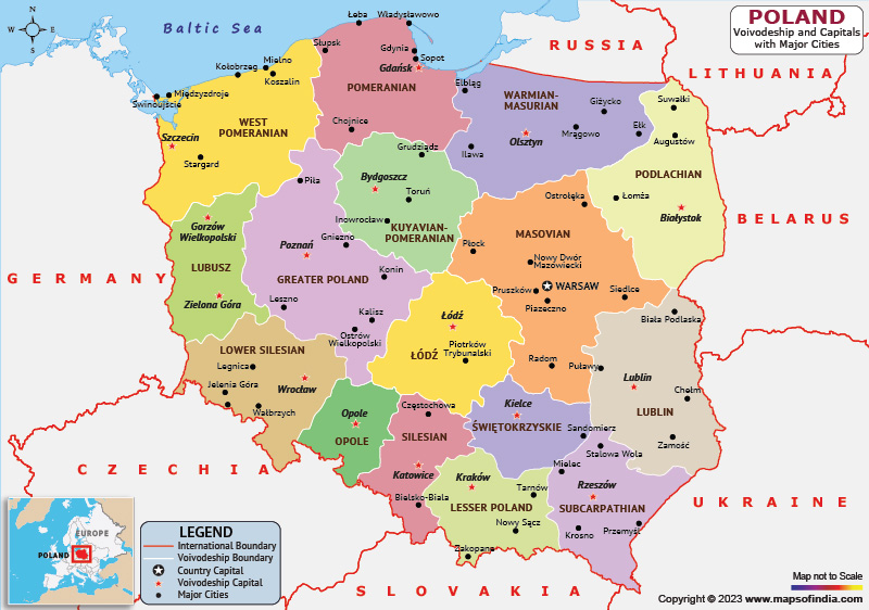Poland Voivodeships and Capital Map