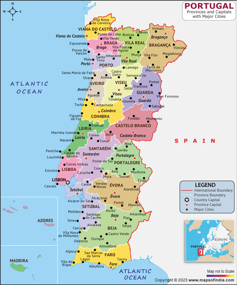 Portugal Provinces and Capital Map