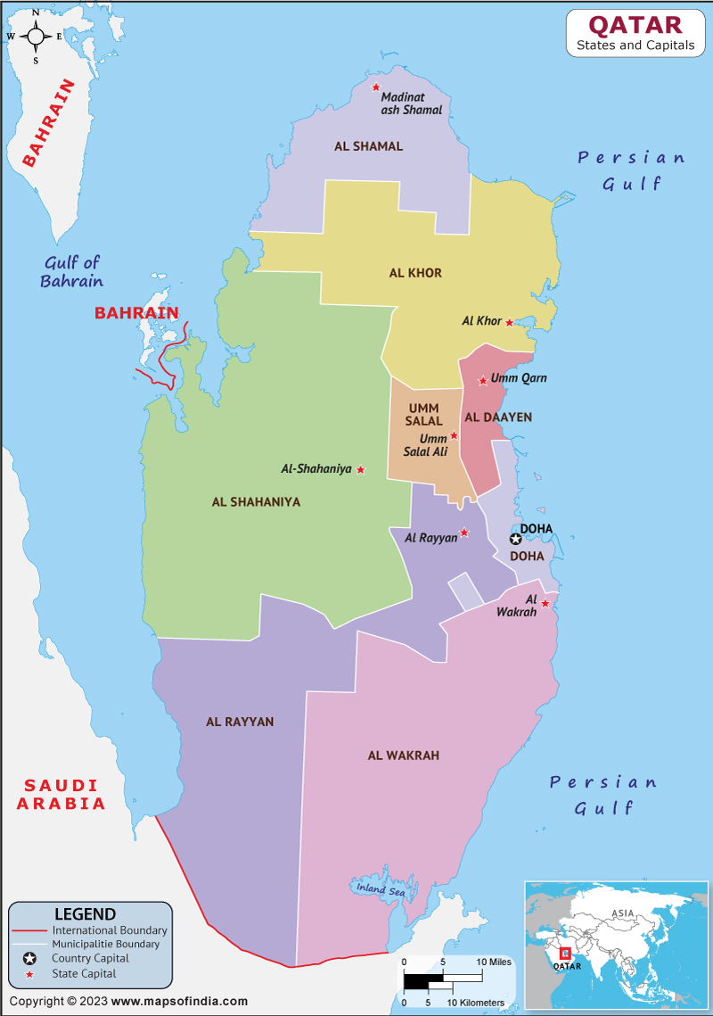 Qatar Provinces  and Capital Map