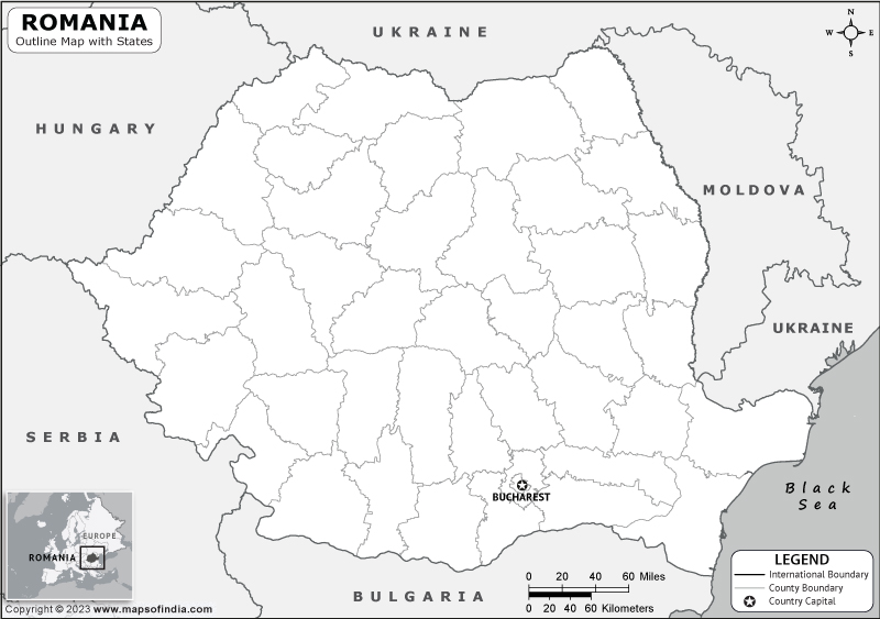 Romania Blank Outline Map