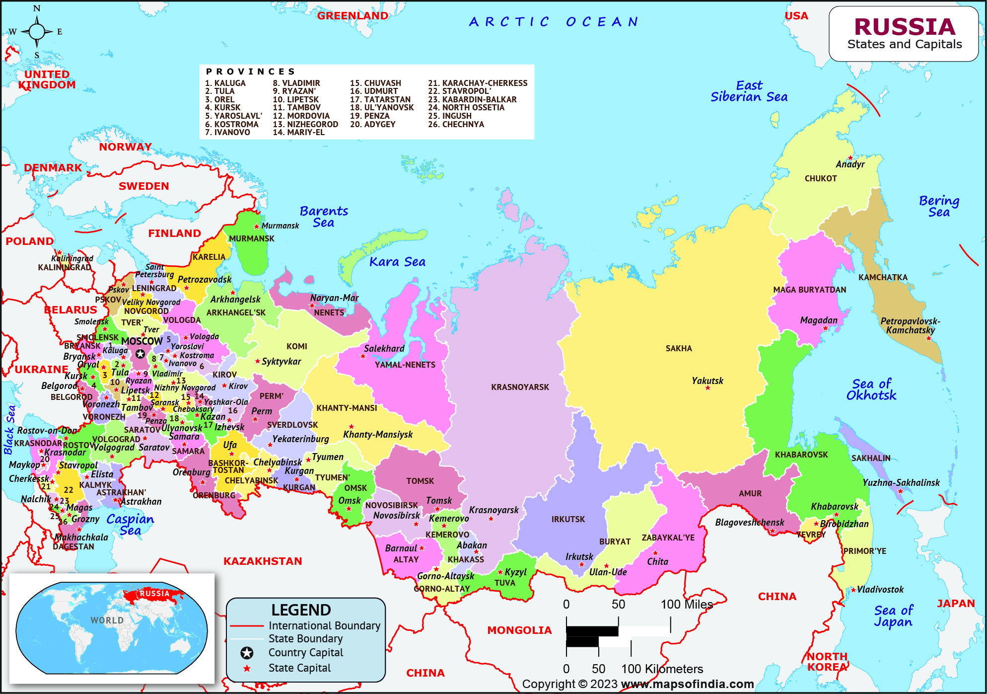 Russia States  and Capital Map