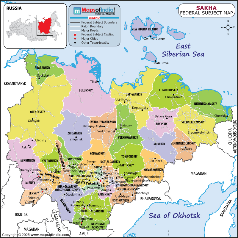 Sakha Map | Location and Geography of Sakha Russia Sakha map showing location, boundaries, major cities and geographical features of the Republic of Sakha in Russia