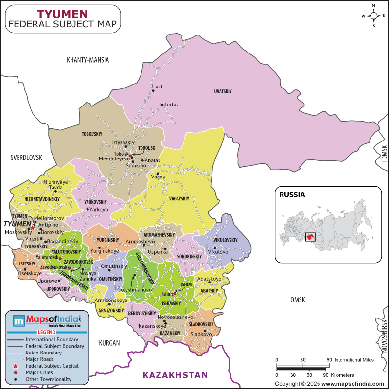 Tyumen Map | Location and Geography of Tyumen Russia Tyumen map showing location, boundaries, major cities and geographical features of the Republic of Tyumen in Russia