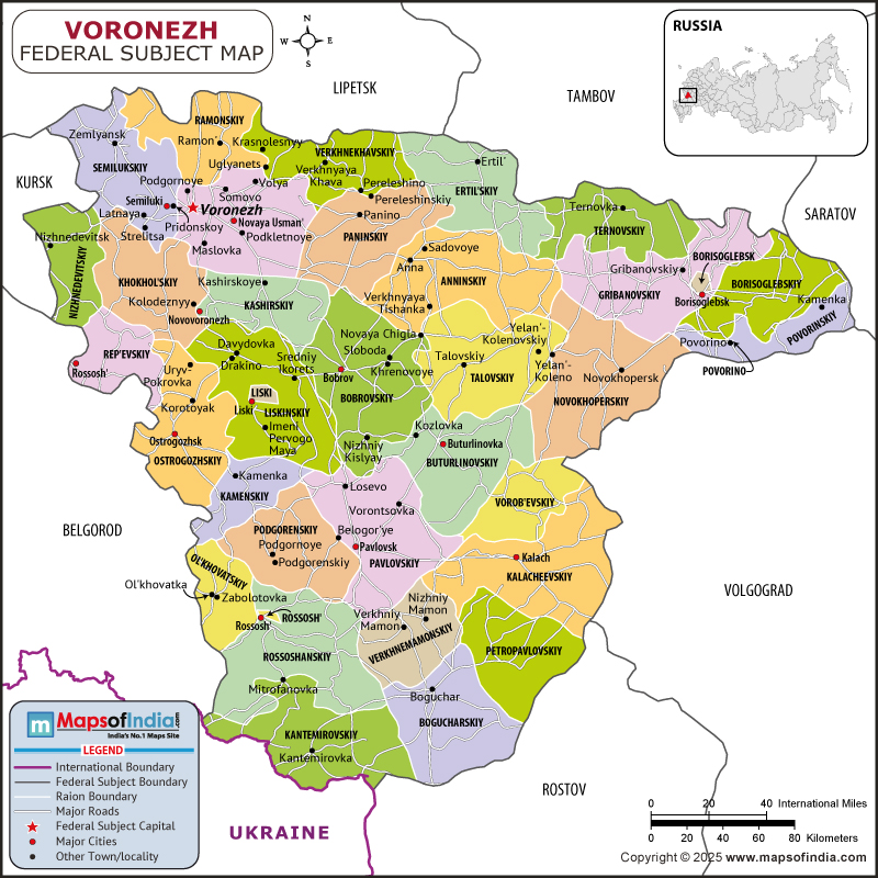 Voronezh Map | Location and Geography of Voronezh Russia Voronezh map showing location, boundaries, major cities and geographical features of the Republic of Voronezh in Russia