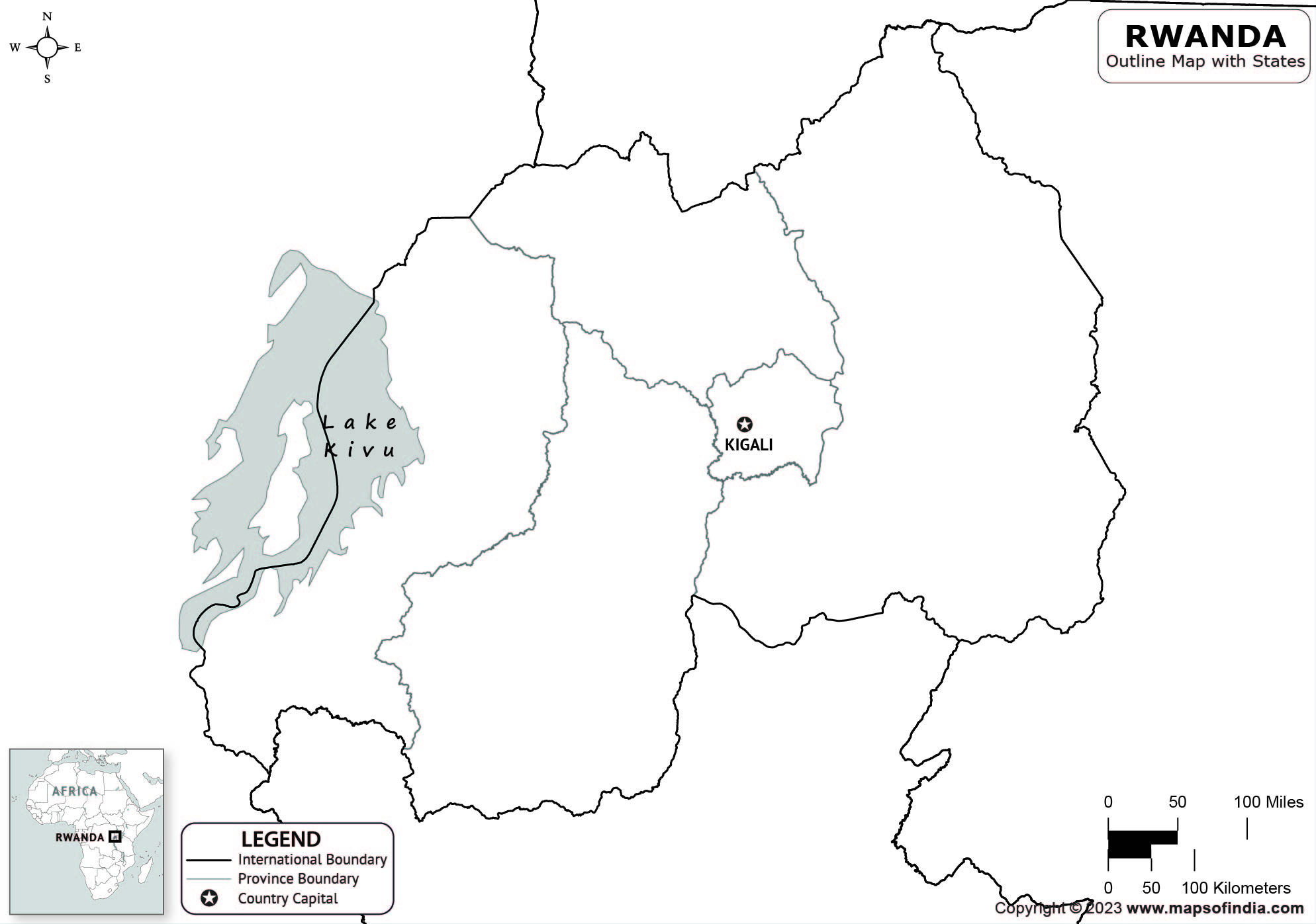 Rwanda Blank Outline Map