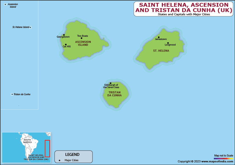 Saint Helena Ascension and Tristan Da Cunha Districts and Capital Map