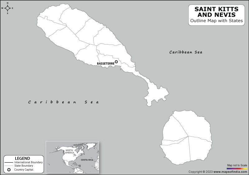 Saint Kitts and Nevis Blank Outline Map