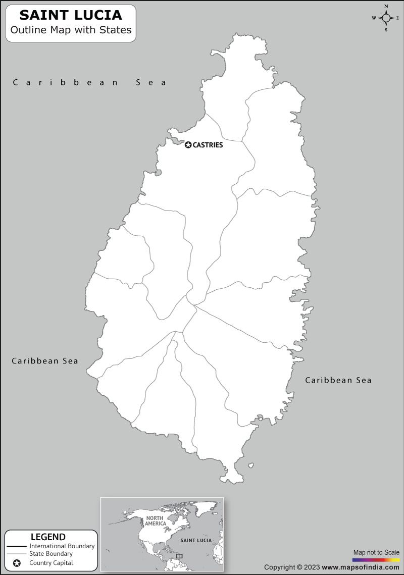 Saint Lucia Blank Outline Map