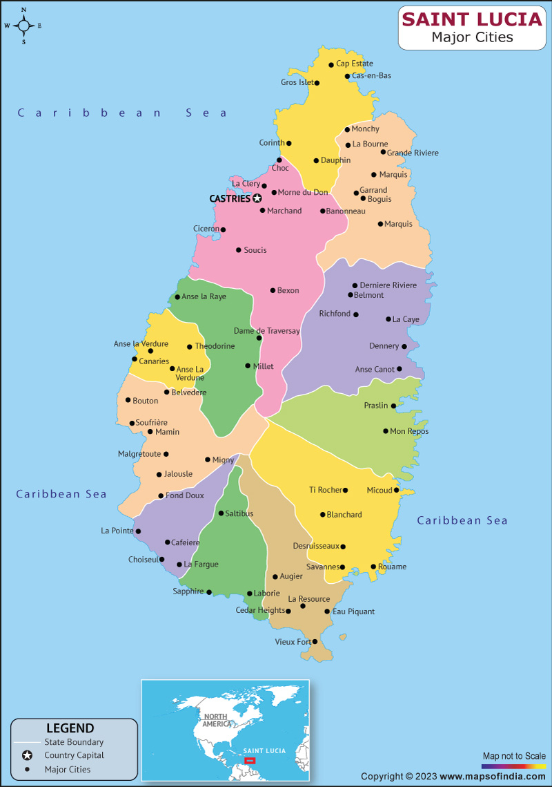 Saint Lucia Major Cities Map