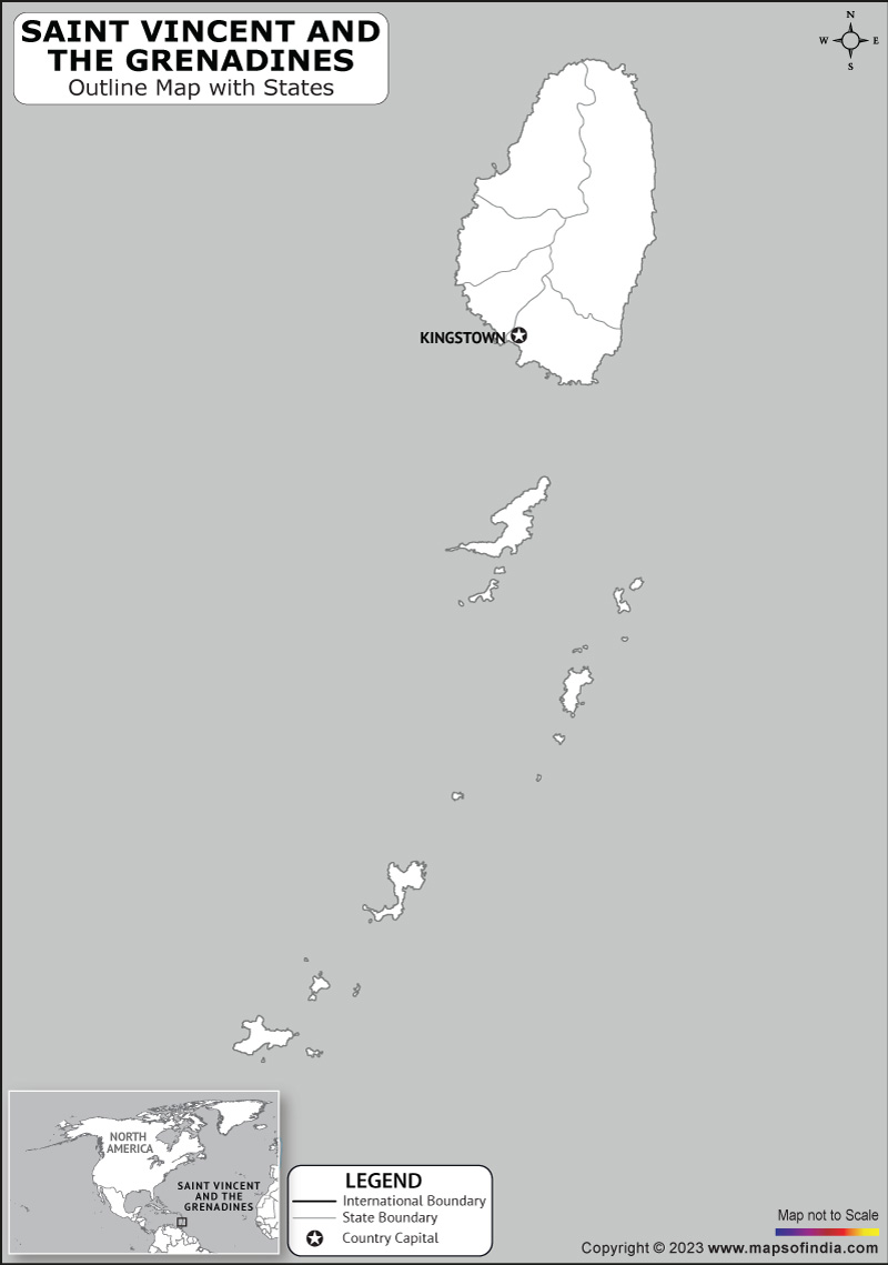 Saint Vincent and the Grenadines Blank Outline Map