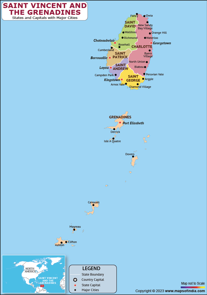 saint-vincent-and-the-grenadines Parishes and Capital Map