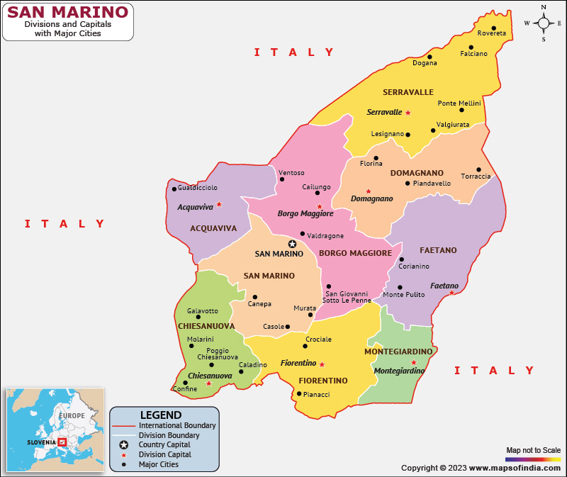 San Marino Divisions and Capital Map