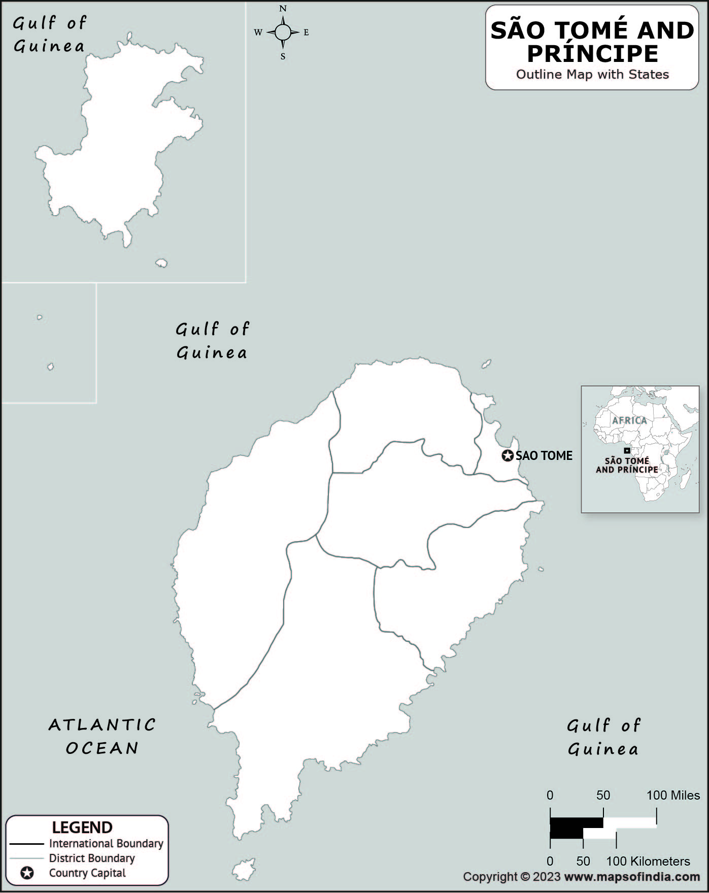 Sao Tome and principe Blank Outline Map