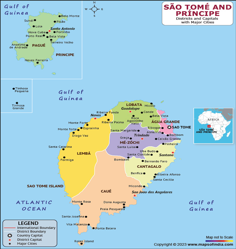 Sao Tome and Principe Districts and Capital Map