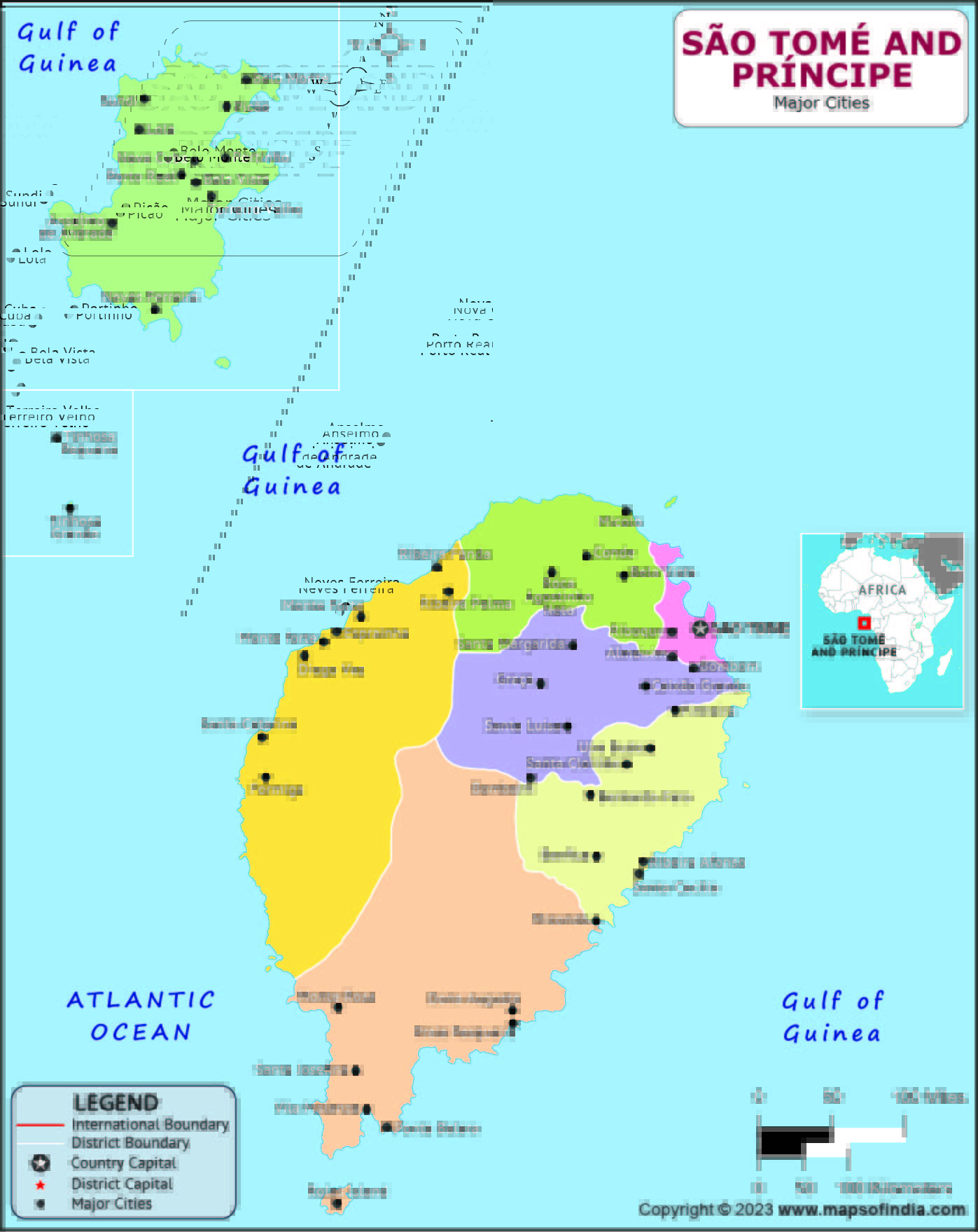 Sao Tome And Principe Regions and Capital Map