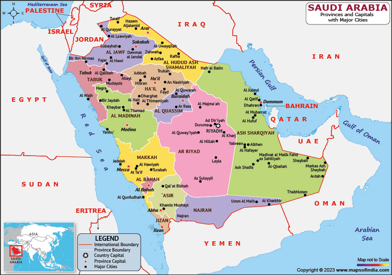Saudi Arabia provinces and Capital Map