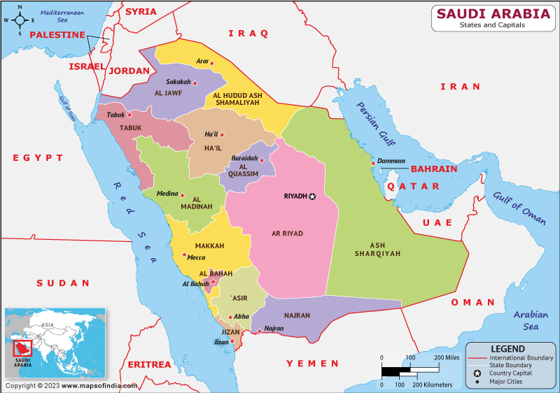 Saudi Arabia Provinces  and Capital Map