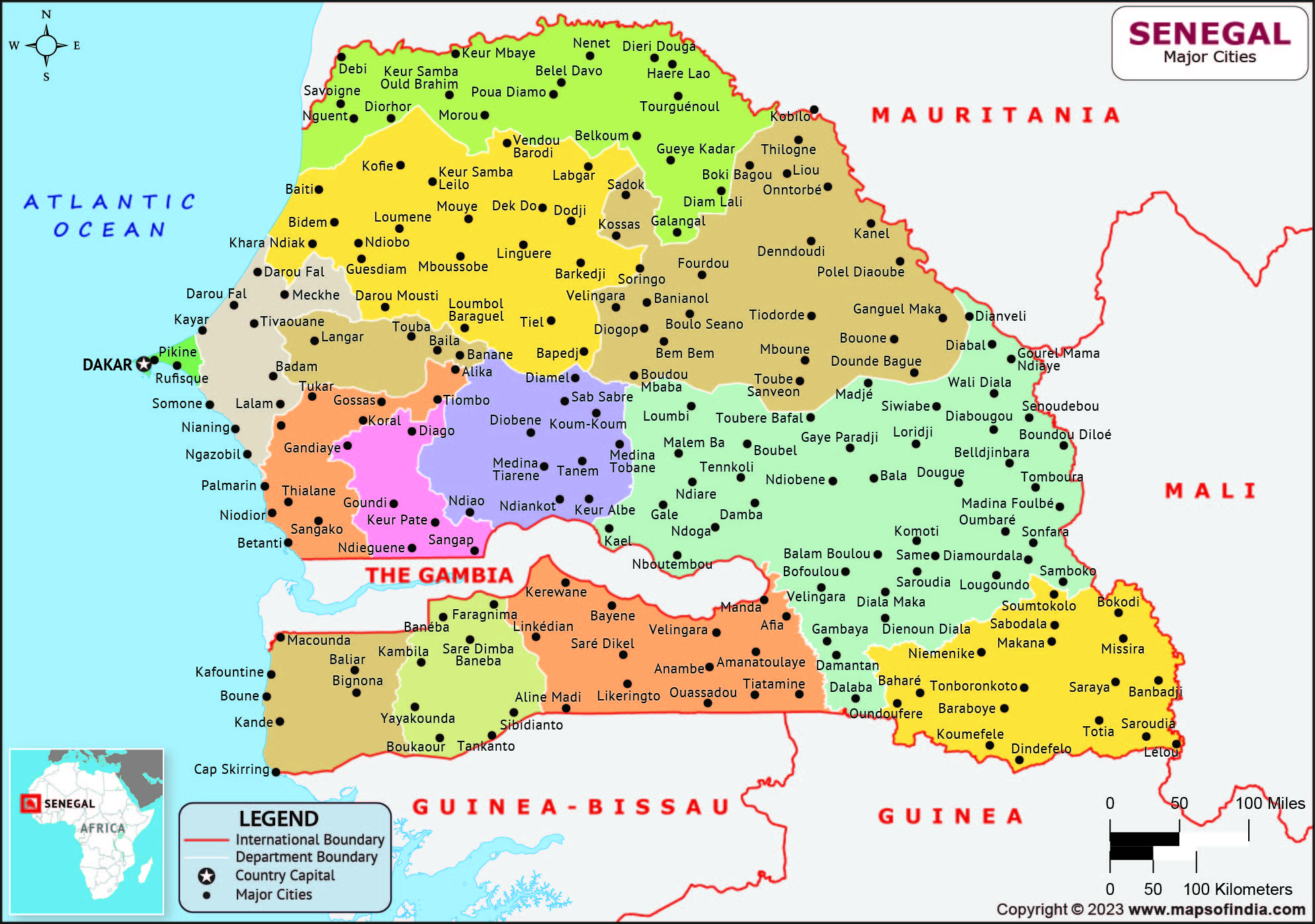 Senegal Regions and Capital Map
