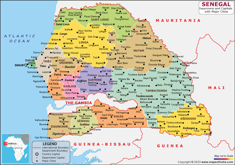 Senegal Regions and Capital Map