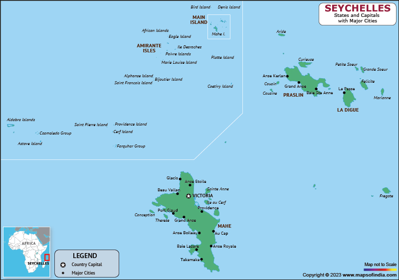 Seychelles Districts and Capital Map