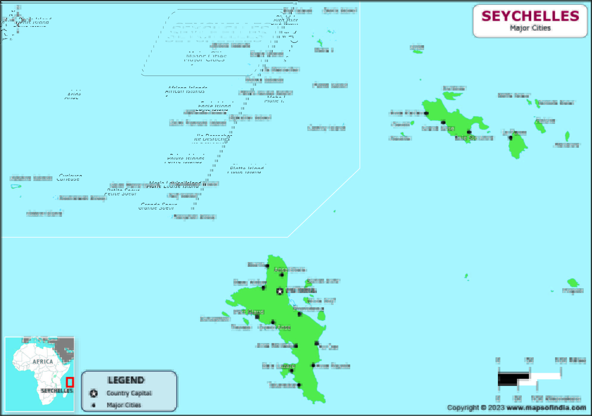 Seychelles Regions and Capital Map