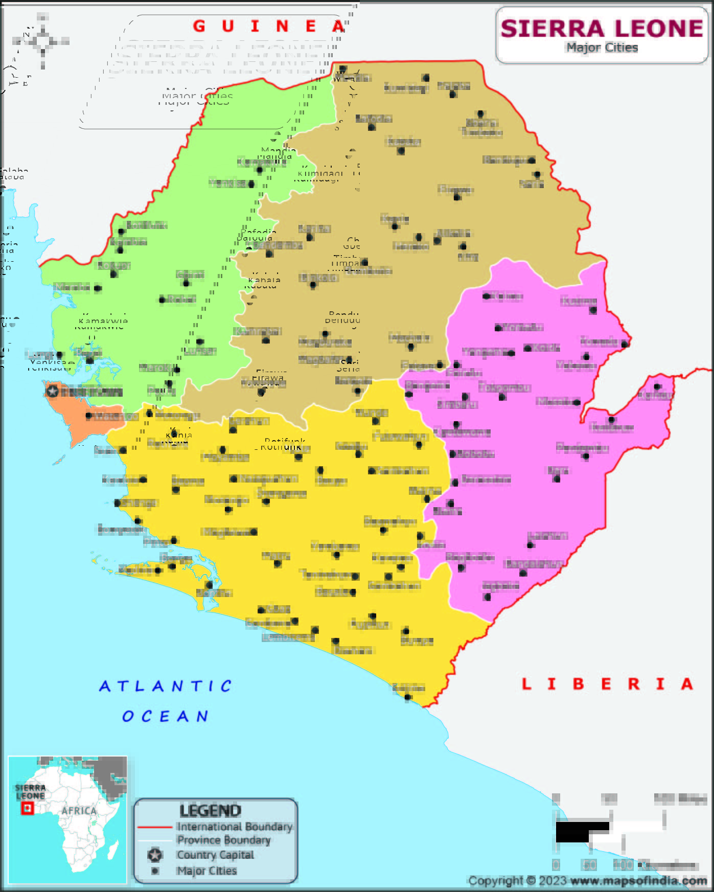 Sierra Leone Regions and Capital Map