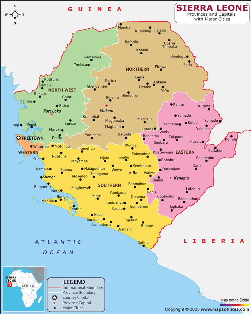 Sierra Leone Provinces and Capital Map