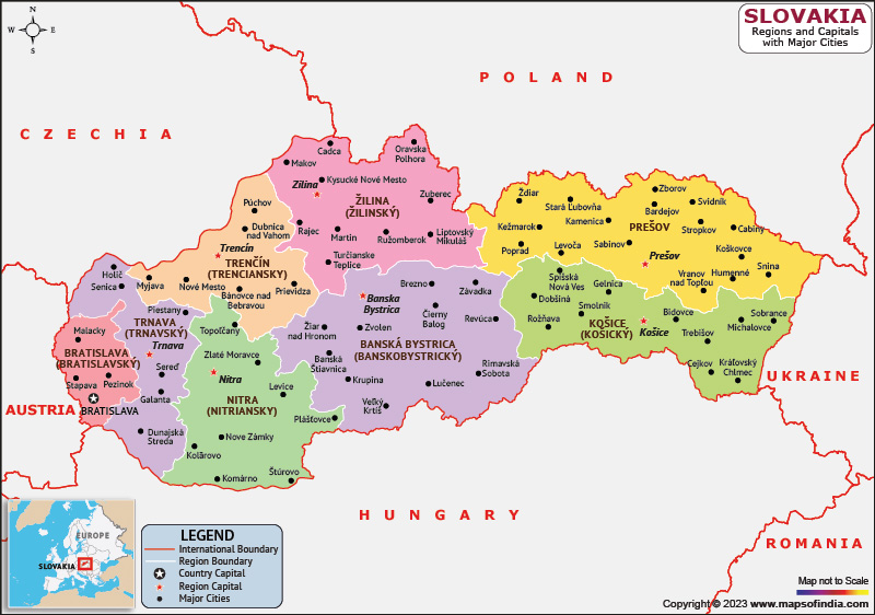 Slovakia Regions  and Capital Map