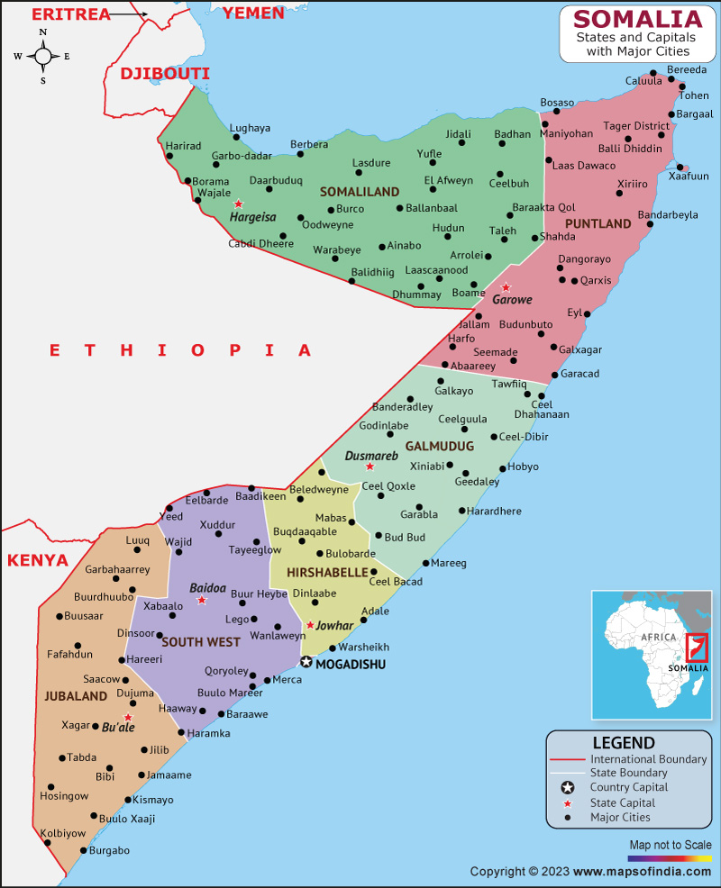 Somalia States and Capital Map