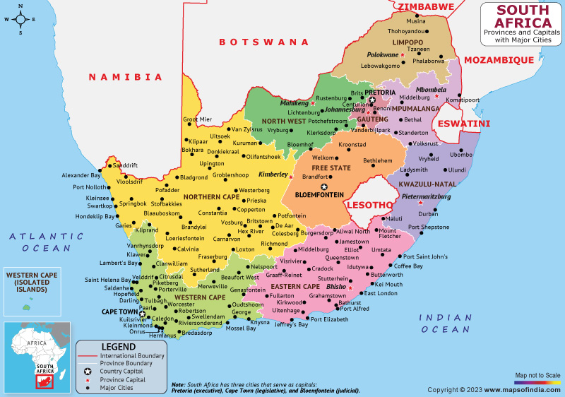 South Africa Provinces and Capital Map