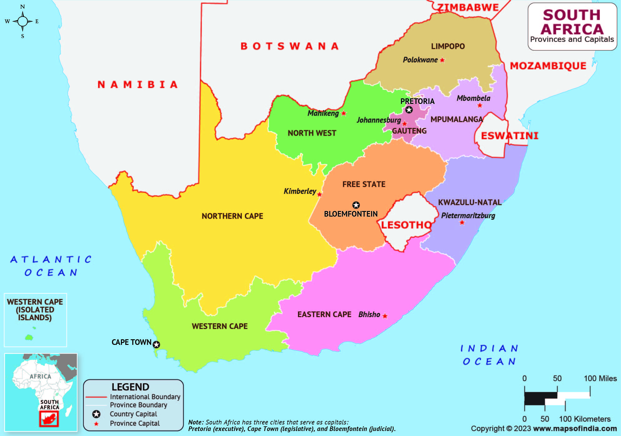 South Africa Provinces and Capital Map