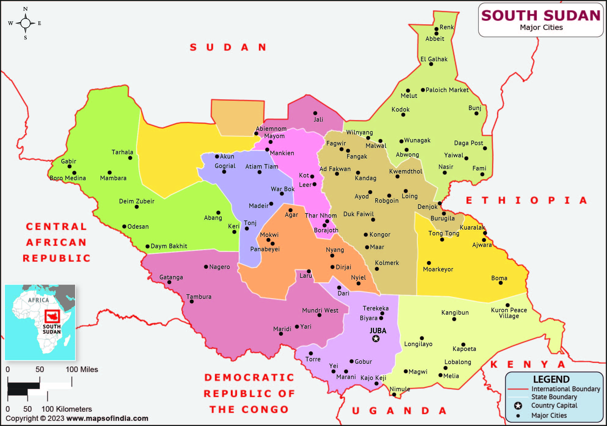 South Sudan Regions and Capital Map