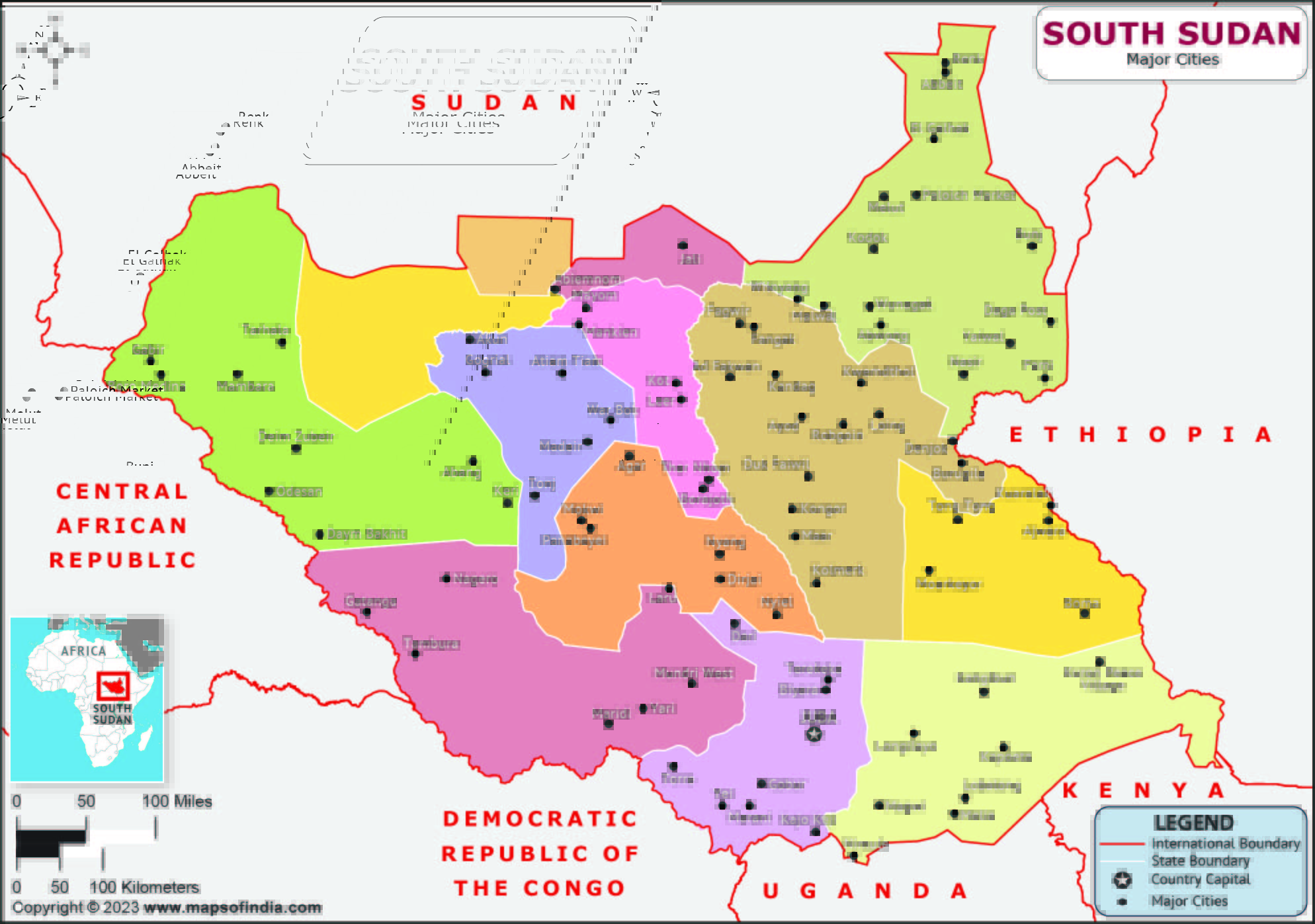 South Sudan Regions and Capital Map