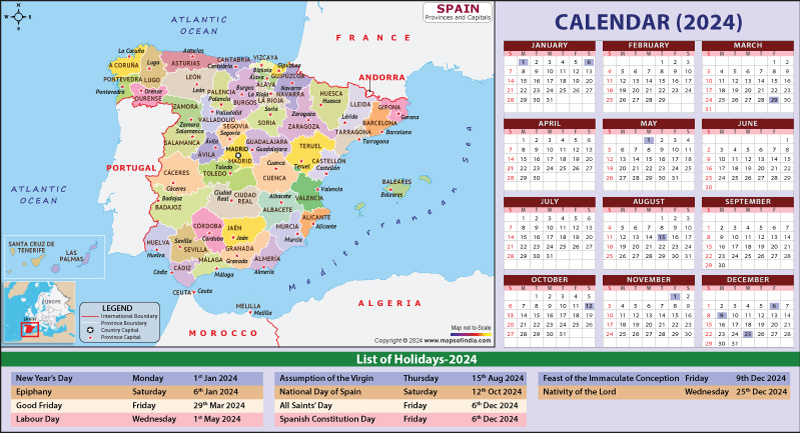 Map of Spain, calendar 2024 Map of Spain, calendar 2024